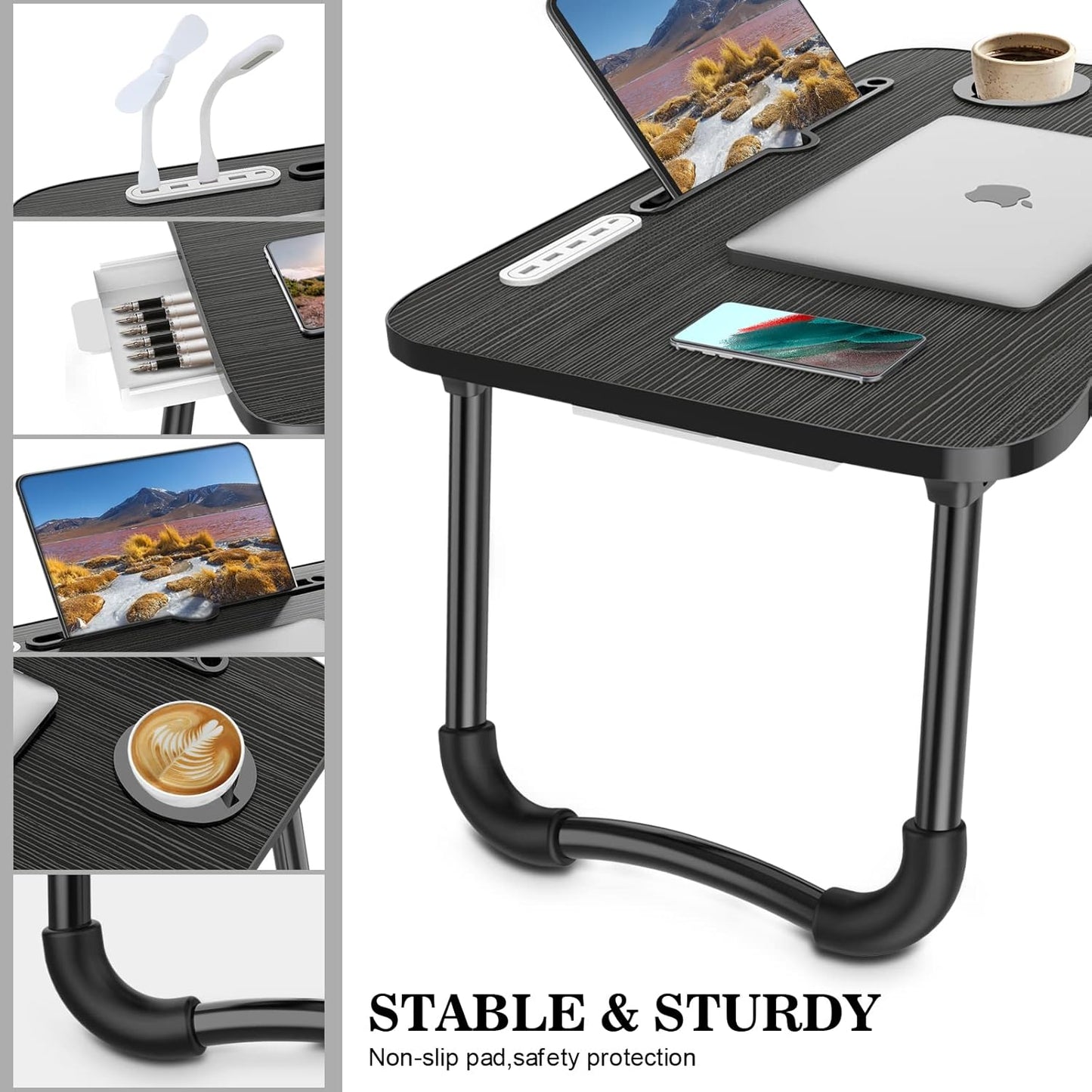 AirMount Portable Laptop Desk with USB Charging & Storage (FREE Fan & Light Add-on)