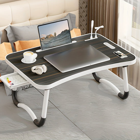 Oversized Portable Laptop Bed Table Folding Table Computer Table  Versatile Tray Holder with Cup Holder And Drawer USB Fan And Light  Perfect for Eating Reading And Writing on Bed Sofa Floor  Stable Durable And Foldable